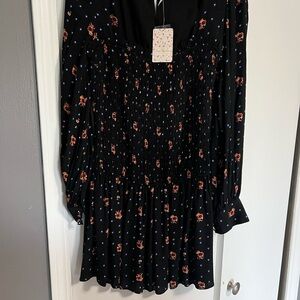 Free People Black Dress with Floral Accents